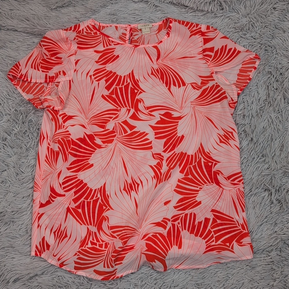 J. Crew Shirt Womens 4 Orange Floral Top Lightweight Blouse Comfy Casual Sheer‎
